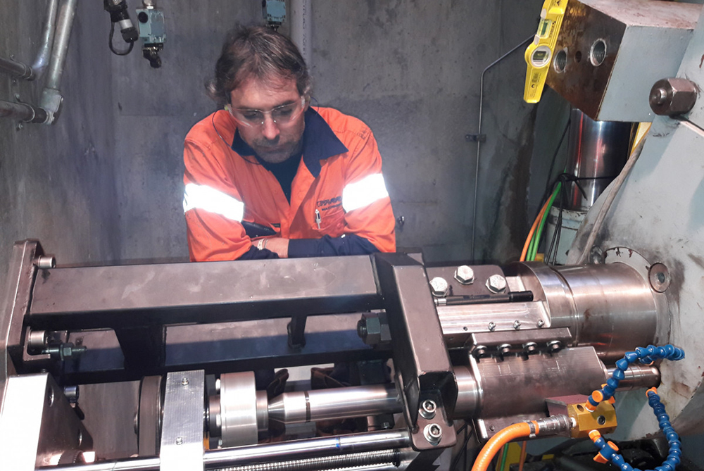 Onsite CNC Bore set up to bore control arm at Burringjack Dam Australia Tile